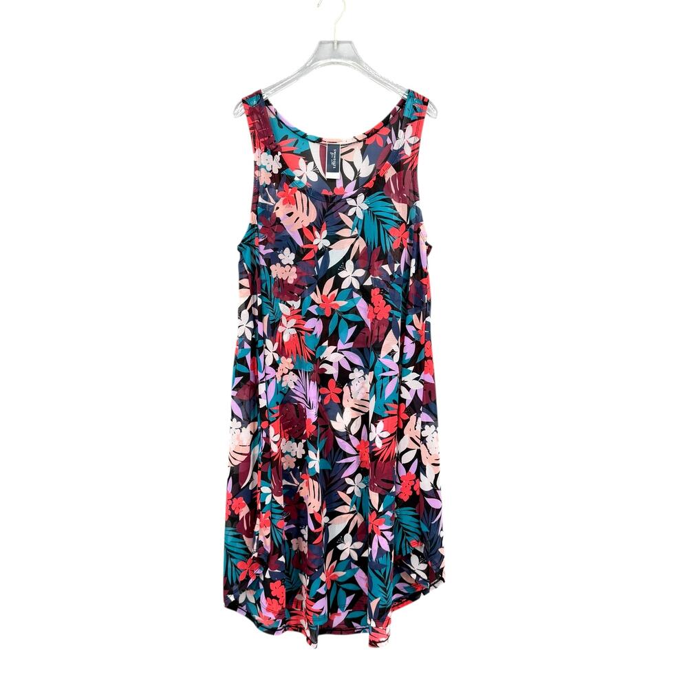 Swimsuits For All Plus Bold Tropical Floral Print Sheer Mesh Vacation Cover Up